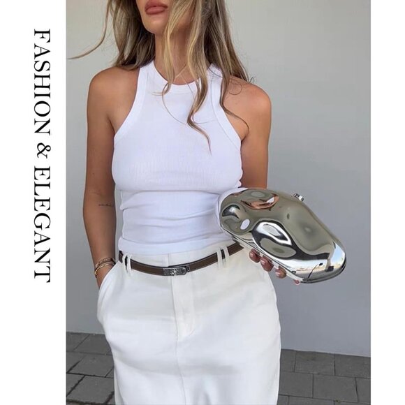 Shiny Silver Acrylic Clutch Purse - Irregular Shell Evening Handbag for Women - Picture 3 of 6